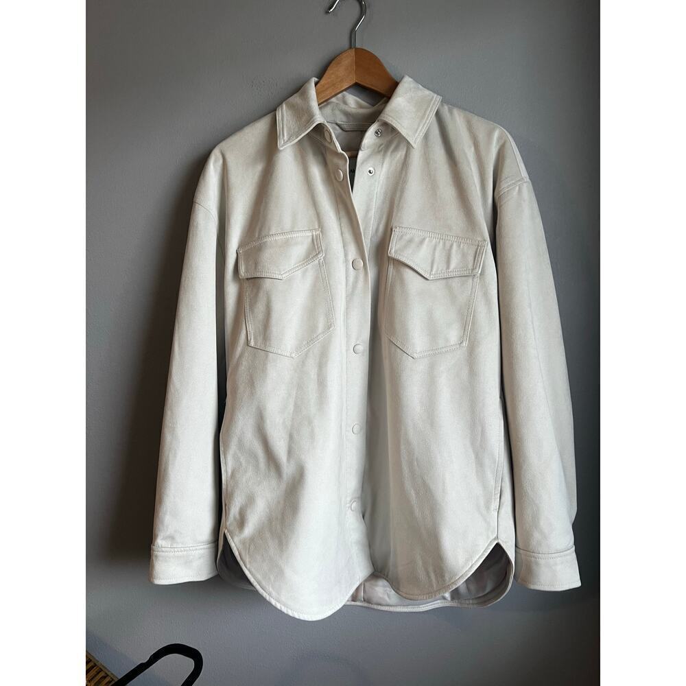 Abercrombie Button Down Vegan Suede shacket  jacket size Large Cream